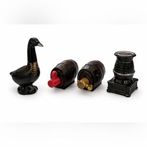 Vintage Avon Novelty Decanter Lot Duck Barrel Pot Belly Stove 1970s Empty